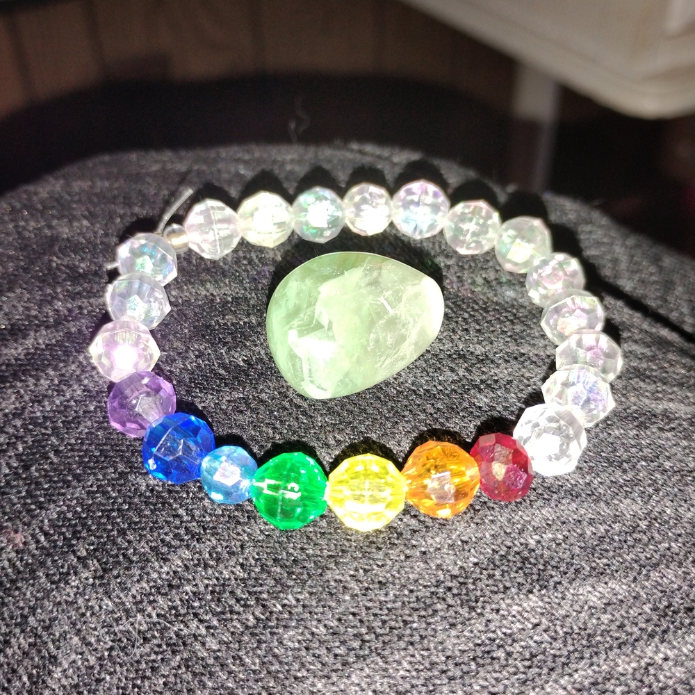 Chakra Rainbow Beaded Bracelet And Flourite Set- Multicolor